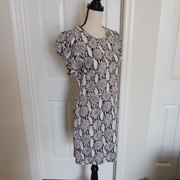 A.L.C. Brinley Snakeskin Puff Short Sleeves Mini Dress - Picture 4 of 16